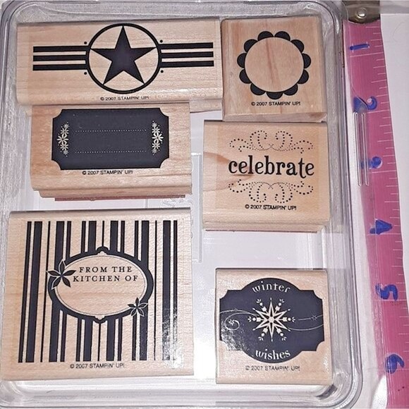 Labelicious Stamp Set Retired Stampin'  Up Wood Mounted Kitchen Winter Celebrate - Picture 1 of 4